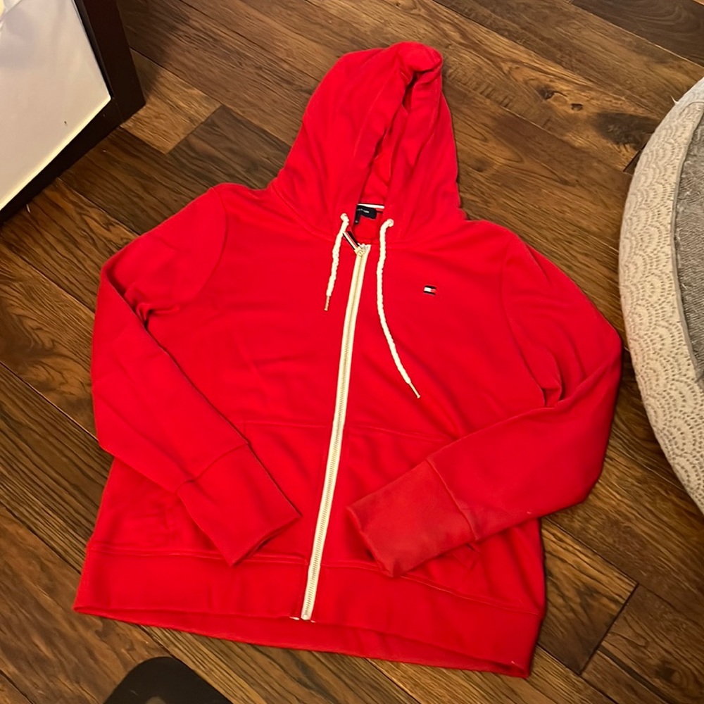 Dark red Tommy Hilfiger zip up hoody jacket. Never worn
